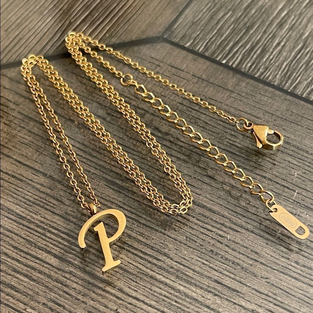 Milaa Gold-tone Stainless Steel “P” Initial Monogram Necklace